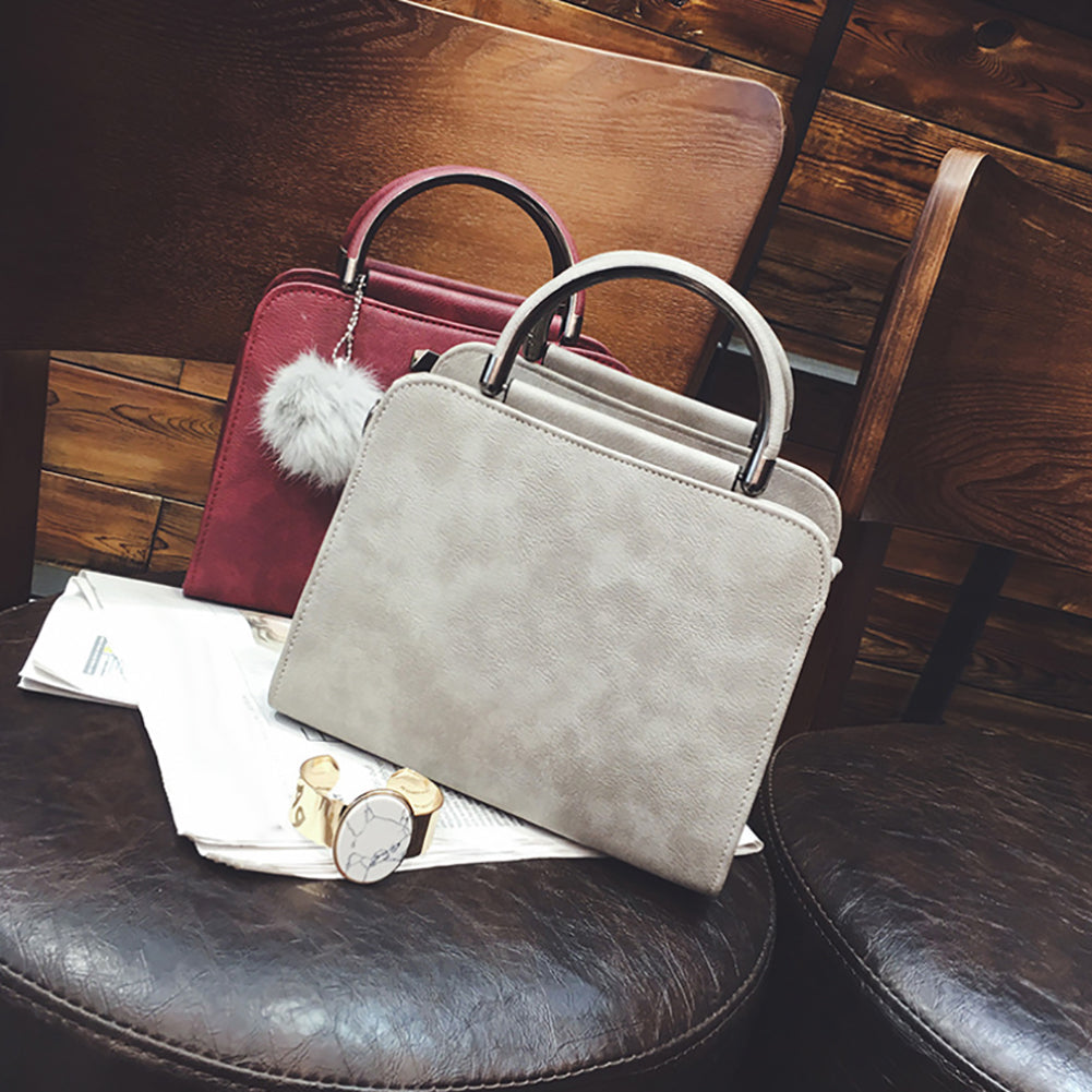 Fashion Women Plush Ball Faux Leather Shoulder Bag Tote Purse Crossbody  Handbag