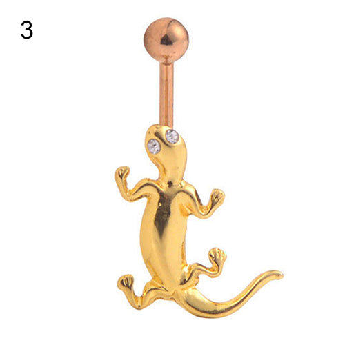 14G Sexy Lizard Rhinestone Dangle Navel Belly Barbell Bar Button Ring Piercing