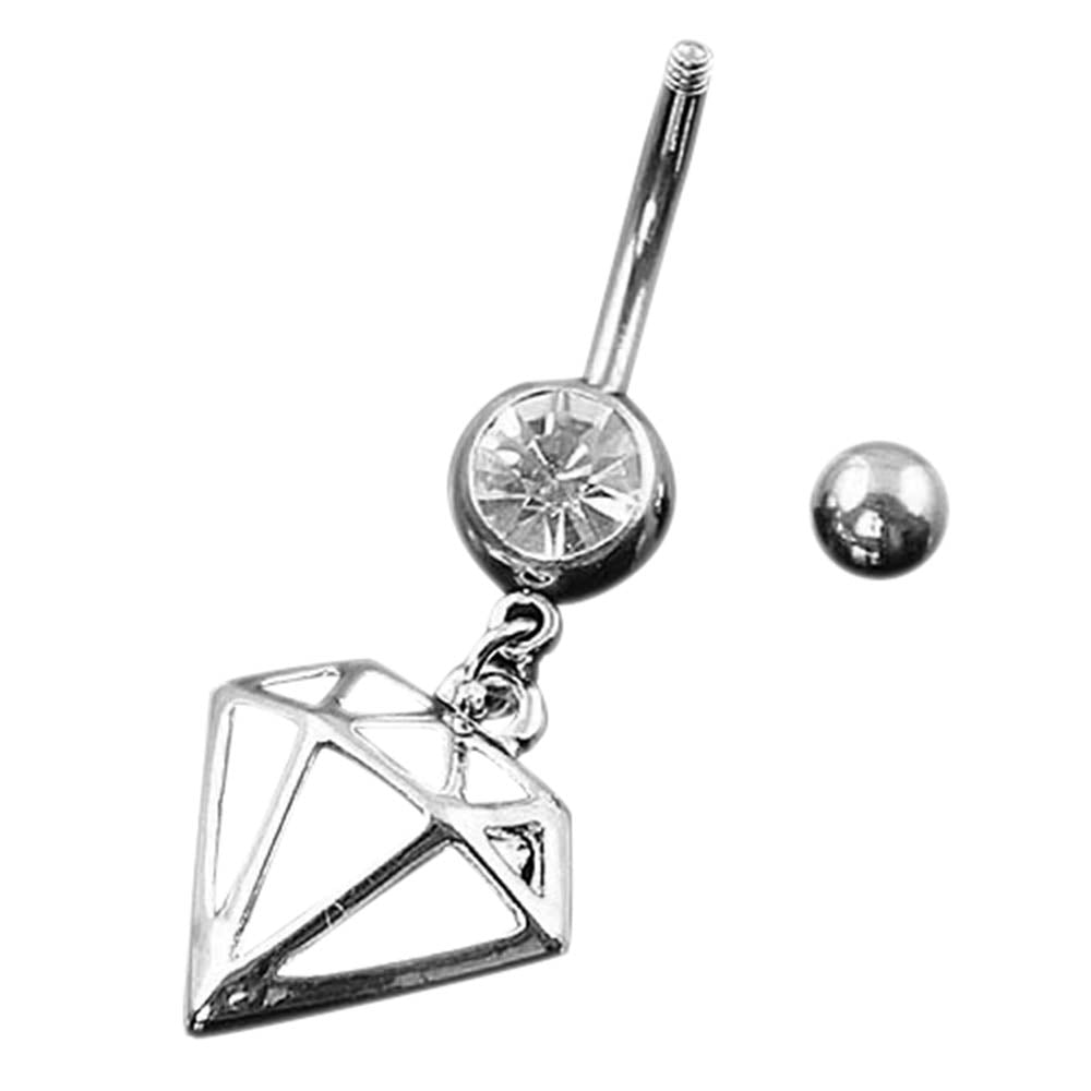 14G Sexy Hollow Diamond Shaped Pendant Belly Barbell Bar Button Navel Ring