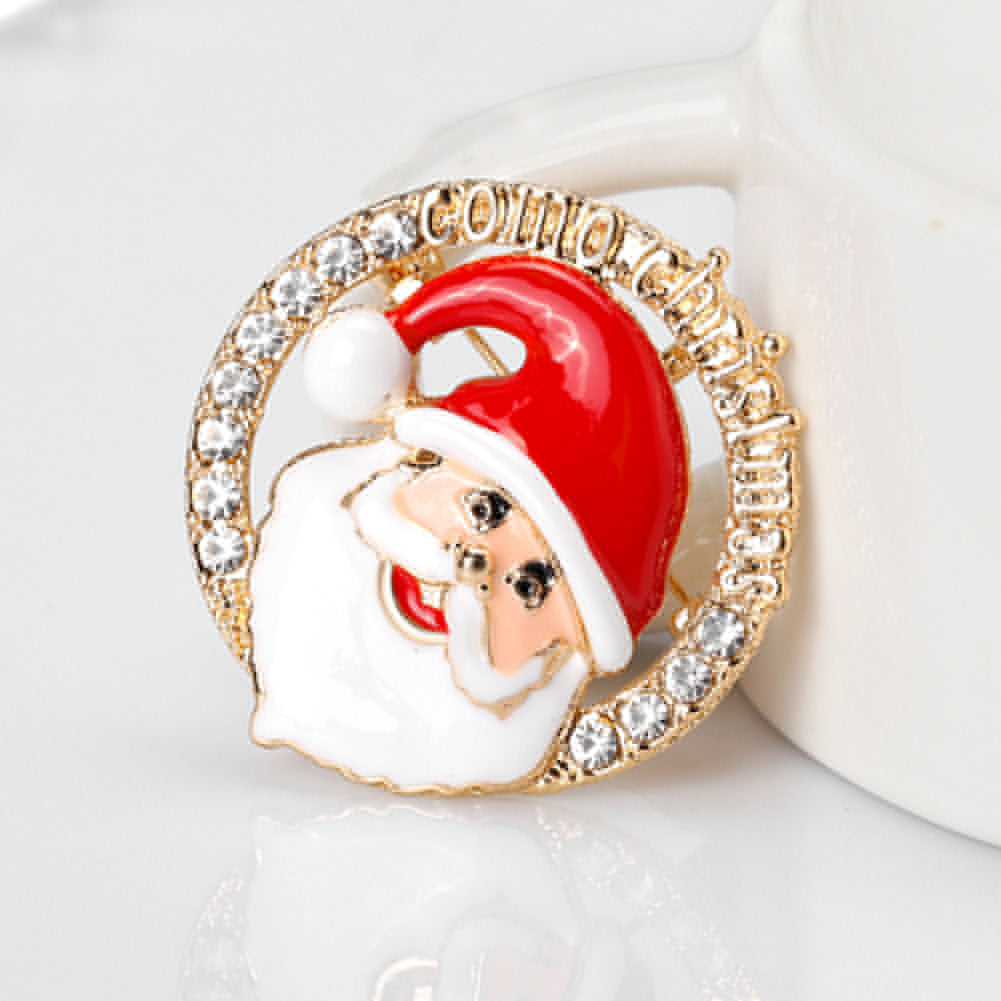 Shiny Rhinestone Cartoon Christmas Santa Claus Party Brooch Pin Family Gift