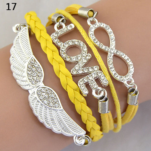 Women's Vintage Infinity Braid Bracelet Love Angel Wing Style Rhinestone Bangle