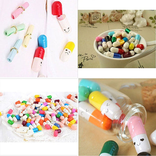 50 Pcs Message Storage Bottle Capsule Letter Cute Love Friendship Half Color Pill