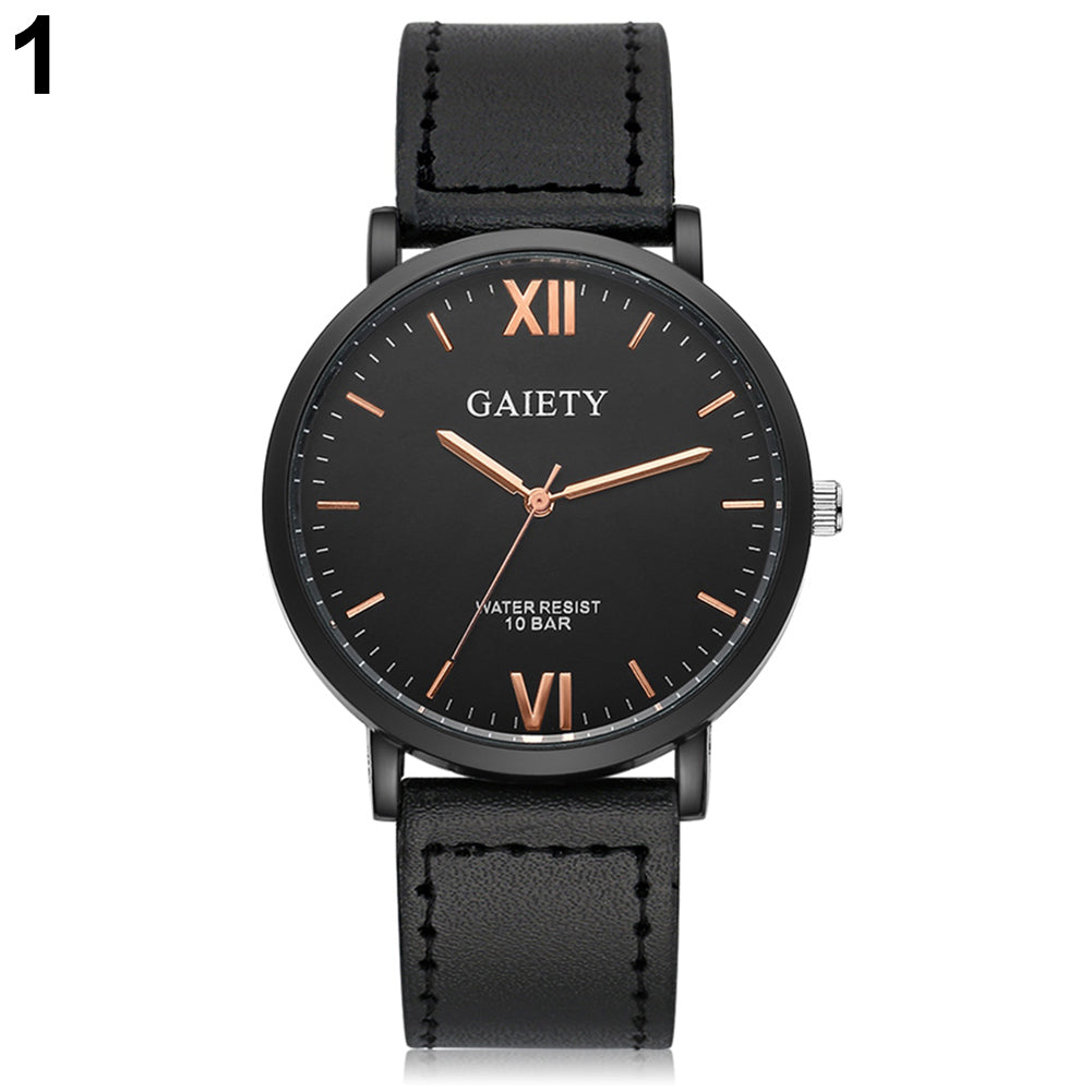 Men Fashion Casual Sport Roman Numerals Faux Leather Quartz Analog Wrist Watch