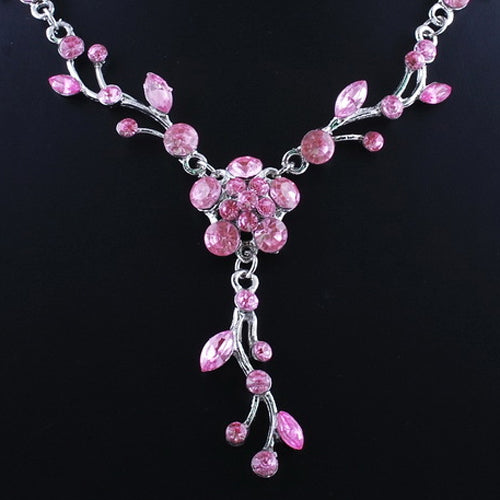 Bride's Flower Rhinestone Alloy Choker Necklace Earrings Jewelry Wedding Party Set