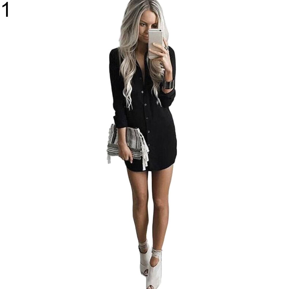 Fashion Lady Long Sleeve Shirt Casual Loose Button Down Blouse Solid Color Top