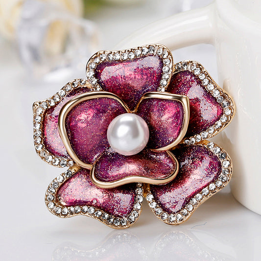 Women's Flower Faux Pearl Rhinestone Brooch Pin Breastpin Bridal Scarf Jewelry