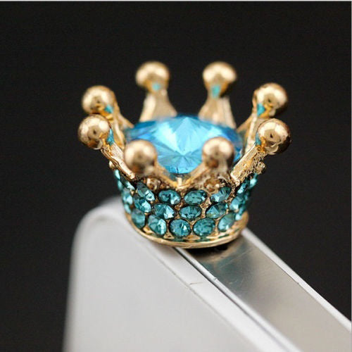 Fashion Sparkling Rhinestone Cellphone Phones 3.5mm Crown Design Anti-dust Plug