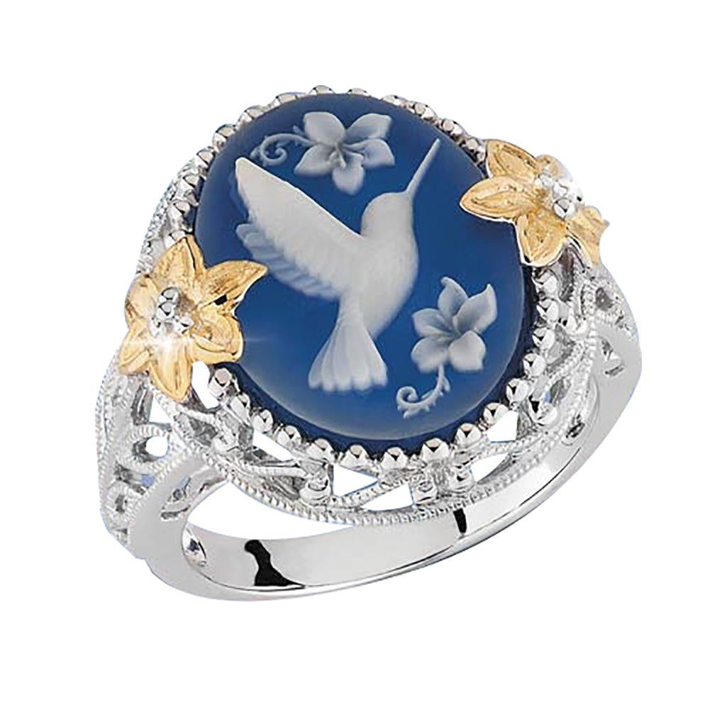 White Bird Pigeon Dove Blue Wax Rhinestone Flower Jewelry Women Finger Ring Gift
