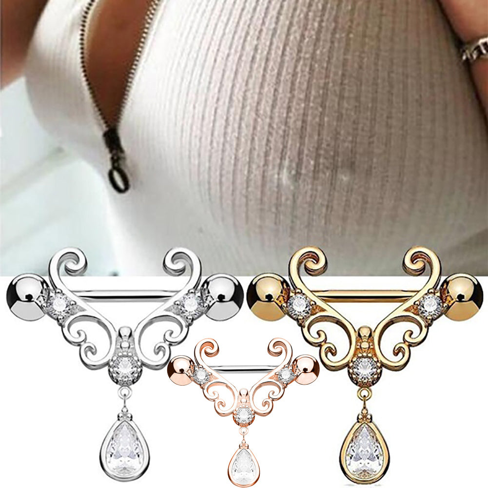 Fashion Sexy Nipple Ring Rhinestone Dangle Chain Body Piercing Barbell Jewelry