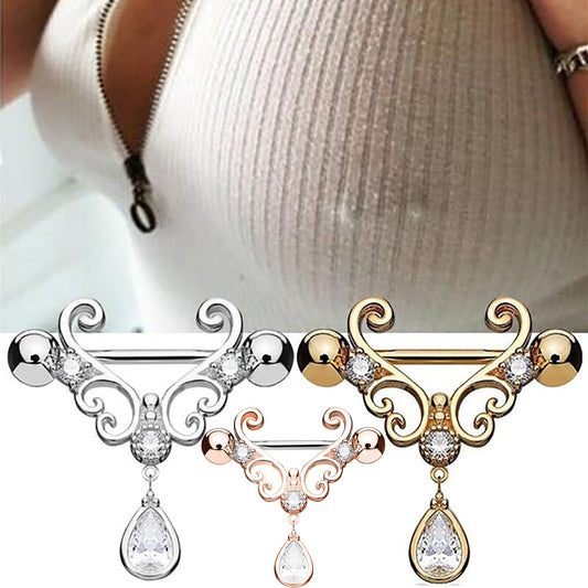 Fashion Sexy Nipple Ring Rhinestone Dangle Chain Body Piercing Barbell Jewelry