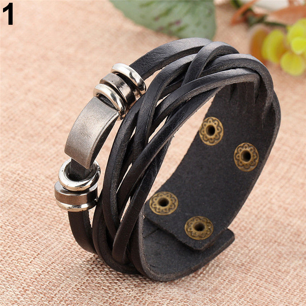 Vintage Men's Women's Faux Leather Multilayer Bracelet Bangle Wristband Jewelry