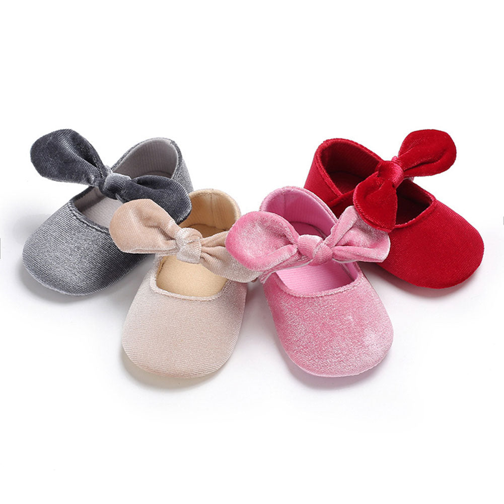 Cute Baby Girls Princess Bowknot Solid Color Soft Sole Shoes Prewalker Footwear