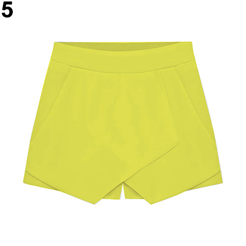 Women's Summer Sexy Casual Asymmetrical Front Candy Color Tulip Skort Shorts