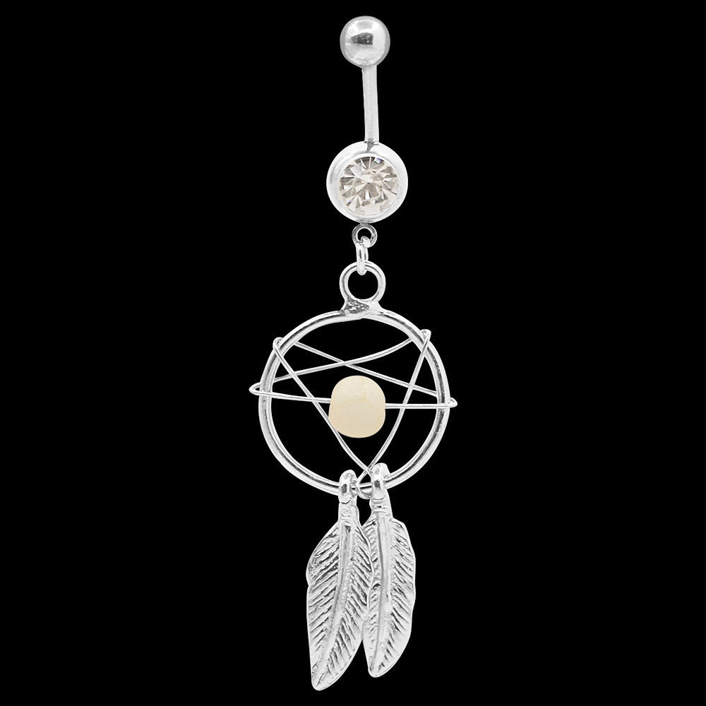 Sexy 14G Feather Bead Dangle Belly Barbell Button Bar Ring Women Bikini Jewelry