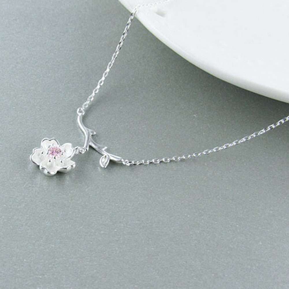 Cherry Blossoms Flower Tree Branches Pendant Necklace Women Elegant Jewelry
