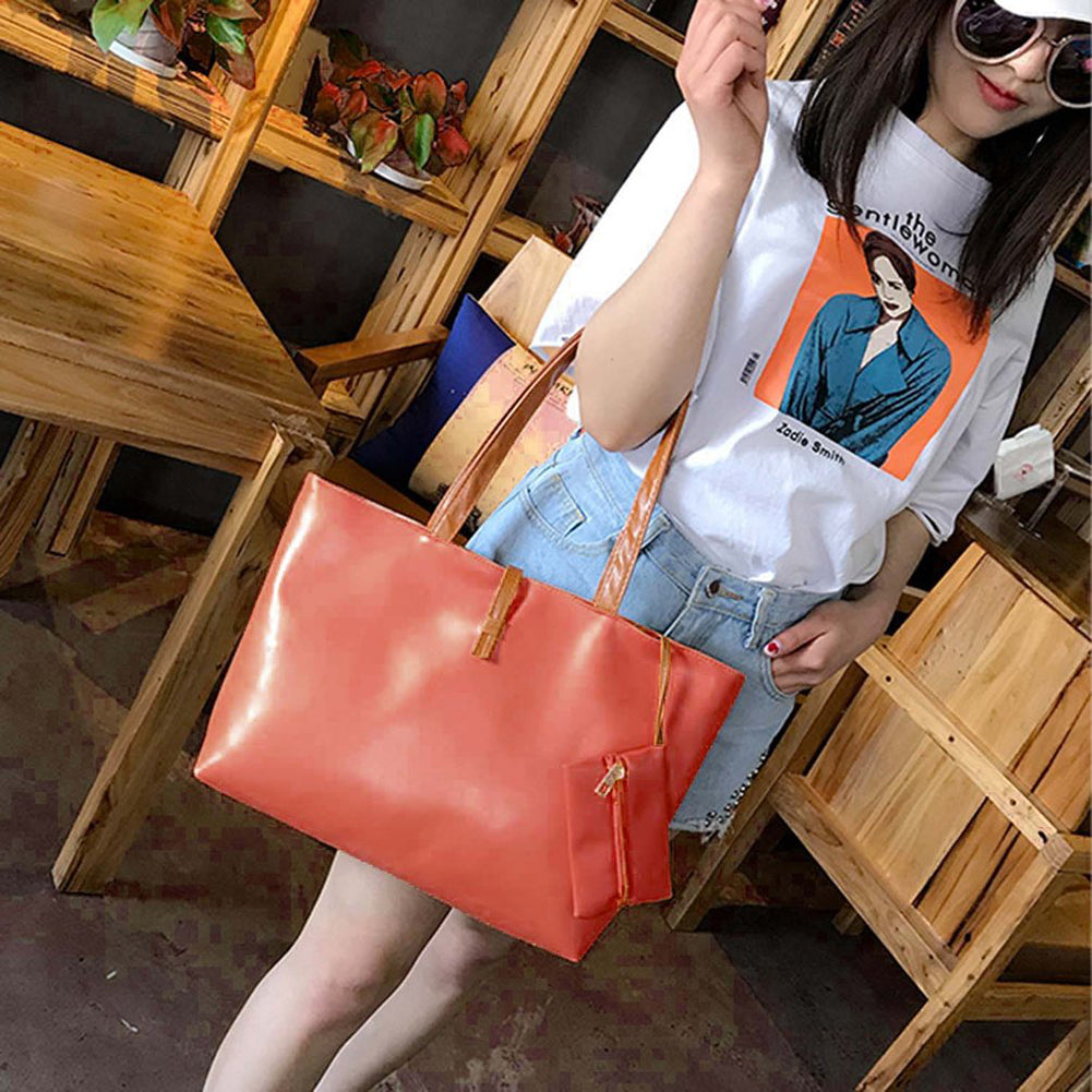 Women's Faux Leather Tote Shoulder Bag Handbag