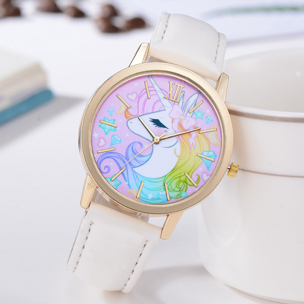 Local Store Fashion Cute Animal Kids Girls Leather Band Analog Alloy Quartz Watch