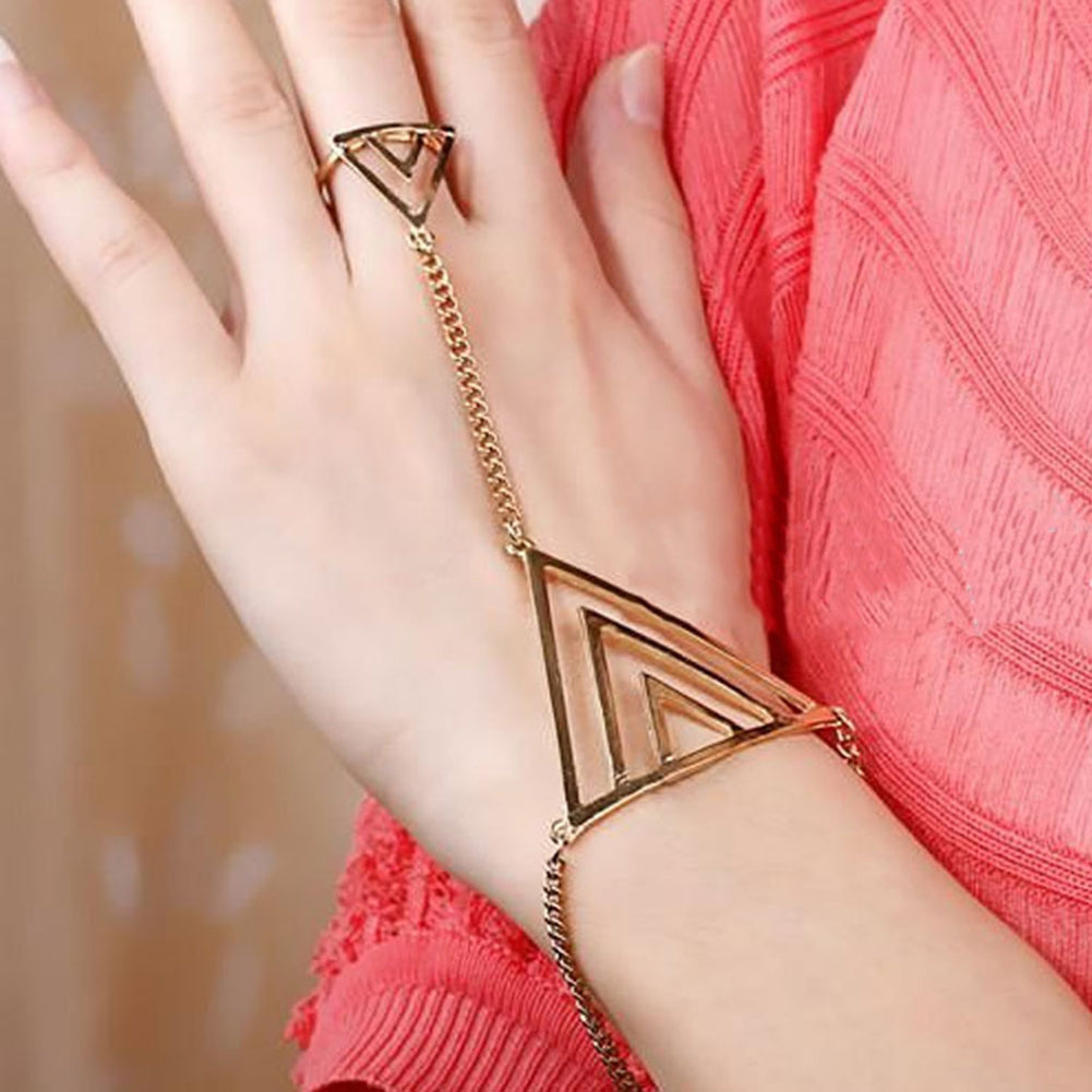 Women Fashion Triangle Charm Slave Ring Chain Harness Bracelet Punk Jewelry