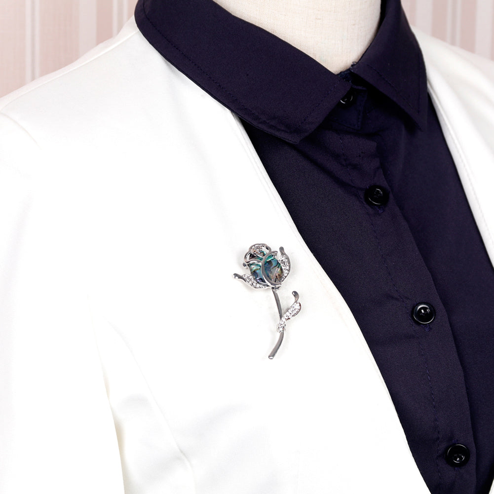 Fashion Rose Flower Colorful Shell Rhinestone Brooch Pin Women Scarf Jewelry