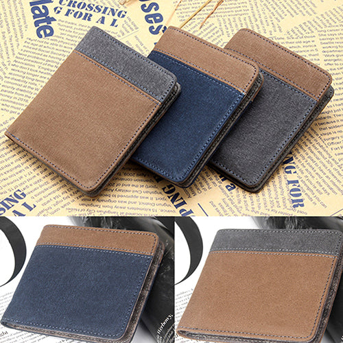 Men's Short Canvas Wallet Vertical Horizontal Bifold Card Money Clutch Multi-slot