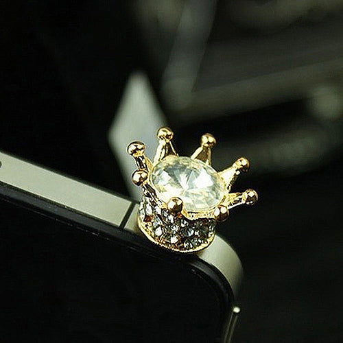 Fashion Sparkling Rhinestone Cellphone Phones 3.5mm Crown Design Anti-dust Plug