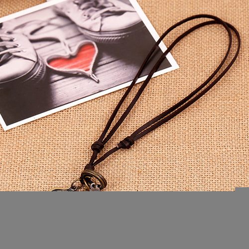 Antique Vintage Angel Wing Letter Carved Men Women Faux Leather Pendant Necklace