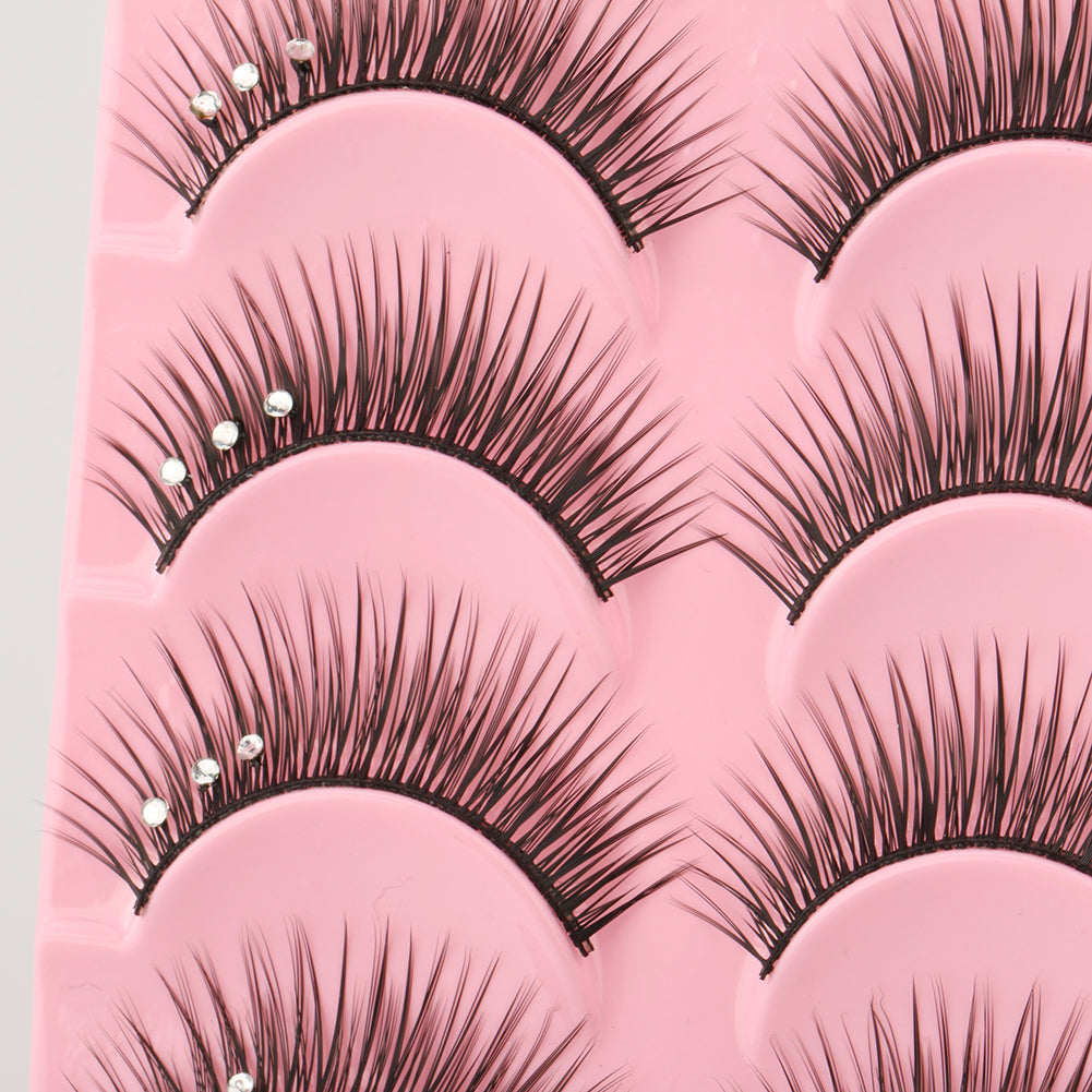 5Pairs Shiny Rhinestone False Eyelashes Thick Long Cross Stage Fake Eye Lashes
