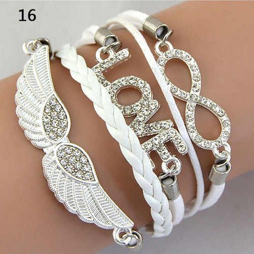 Women's Vintage Infinity Braid Bracelet Love Angel Wing Style Rhinestone Bangle