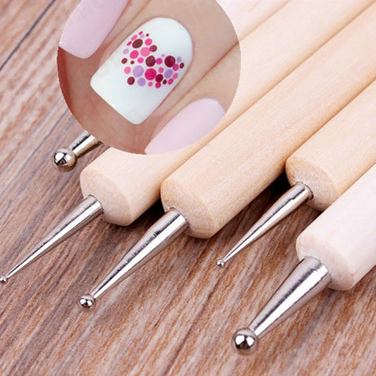 5Pcs/Set Pro 2-Way Wooden Nail Art Dotting Dot Pen Painting DIY Manicure Tools