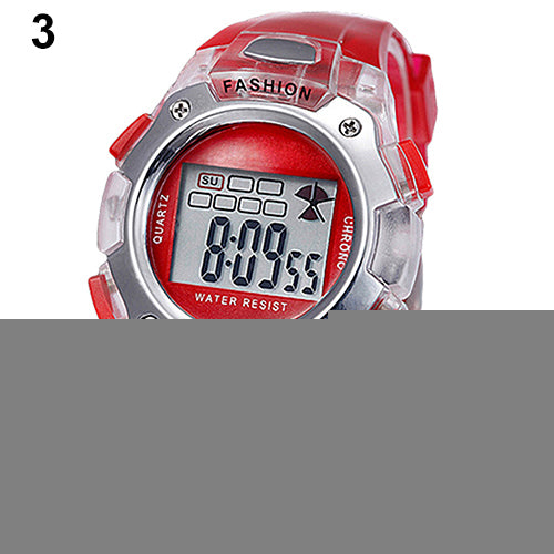 Unisex Boy Girl Children Digital Week Alarm Backlight Jelly Sport Wrist Watch