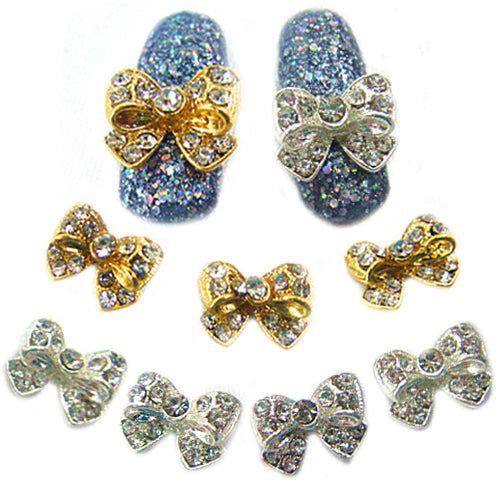 10Pcs Womens Zircon Alloy Shiny Bow Nail Art Tips Stickers DIY Decorations