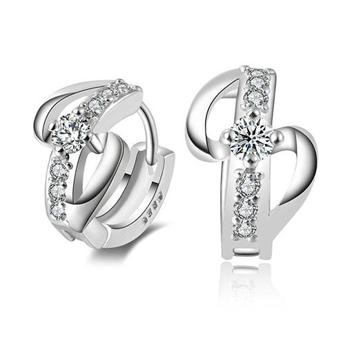 Elegant Women Silver Plated Rhinestone Huggie Earrings Bride Wedding Jewelry