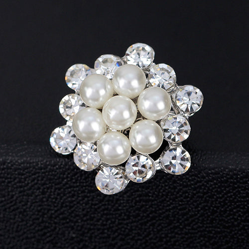 Women Elegant Rhinestone Faux Pearl Flower Wedding Bridal Scarf Brooch Pin