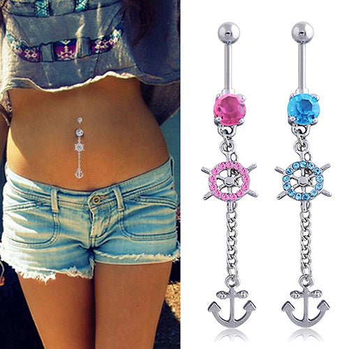 Rhinestone Belly Button Barbell Body Piercing Jewelry Anchors Rudder Navel Ring
