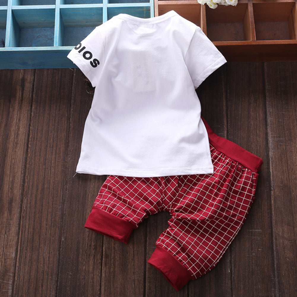 Baby Boy Clothes Set Summer Short Sleeve Star Plaid Print T-Shirt Pants Outfit