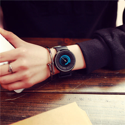 Unisex Fashion Creative Wheel Print Soft Silicone Band Round Dial Wrist Watch