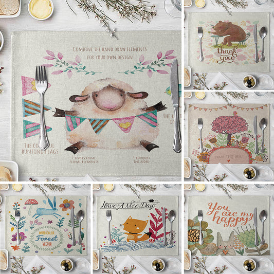 Rectangle Cartoon Animal Printed Heat Insulation Placemat Home Tablewear Pad