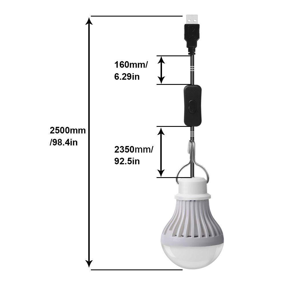 Portable 5W 5V USB LED Light Bulb Home Emergency Outdoor Camping Switch Lamp