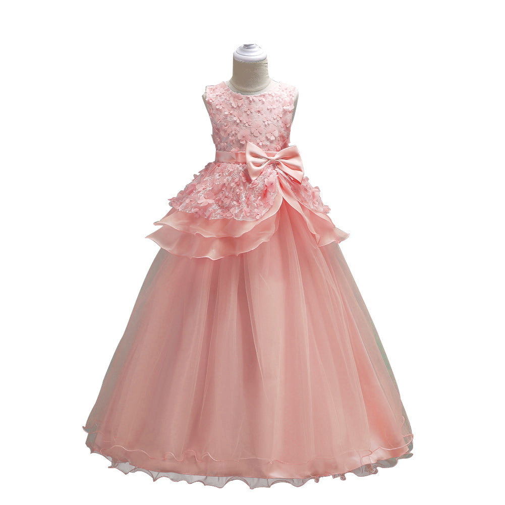 Pretty Little Princess Girl Long Sleeveless Formal Evening Dress Party Ballgown