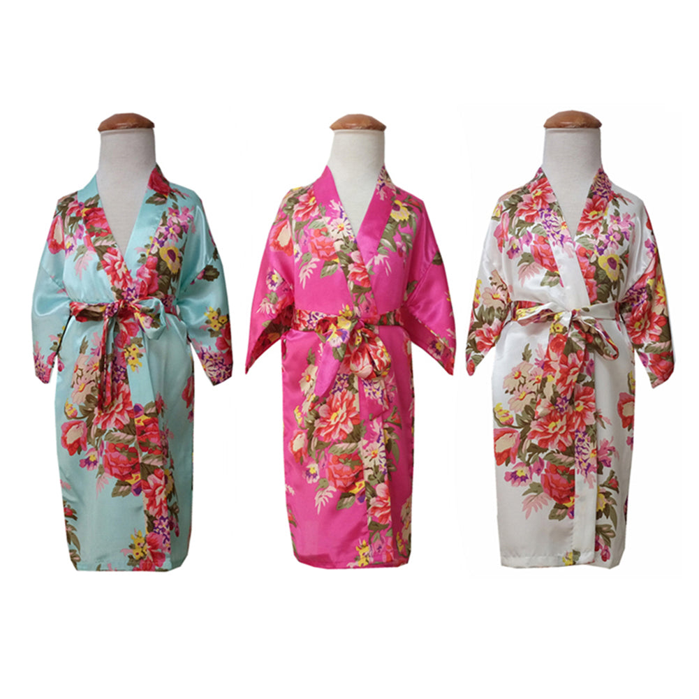 Floral Printed Kids Girls Sweet Kimono Dressing Gown Bath Robe Sleepwear Pajamas