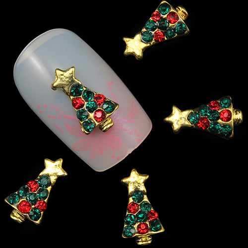 10 Pcs 3D Christmas Tree Shape Alloy Nail Art Sticker Decoration Charms Studs