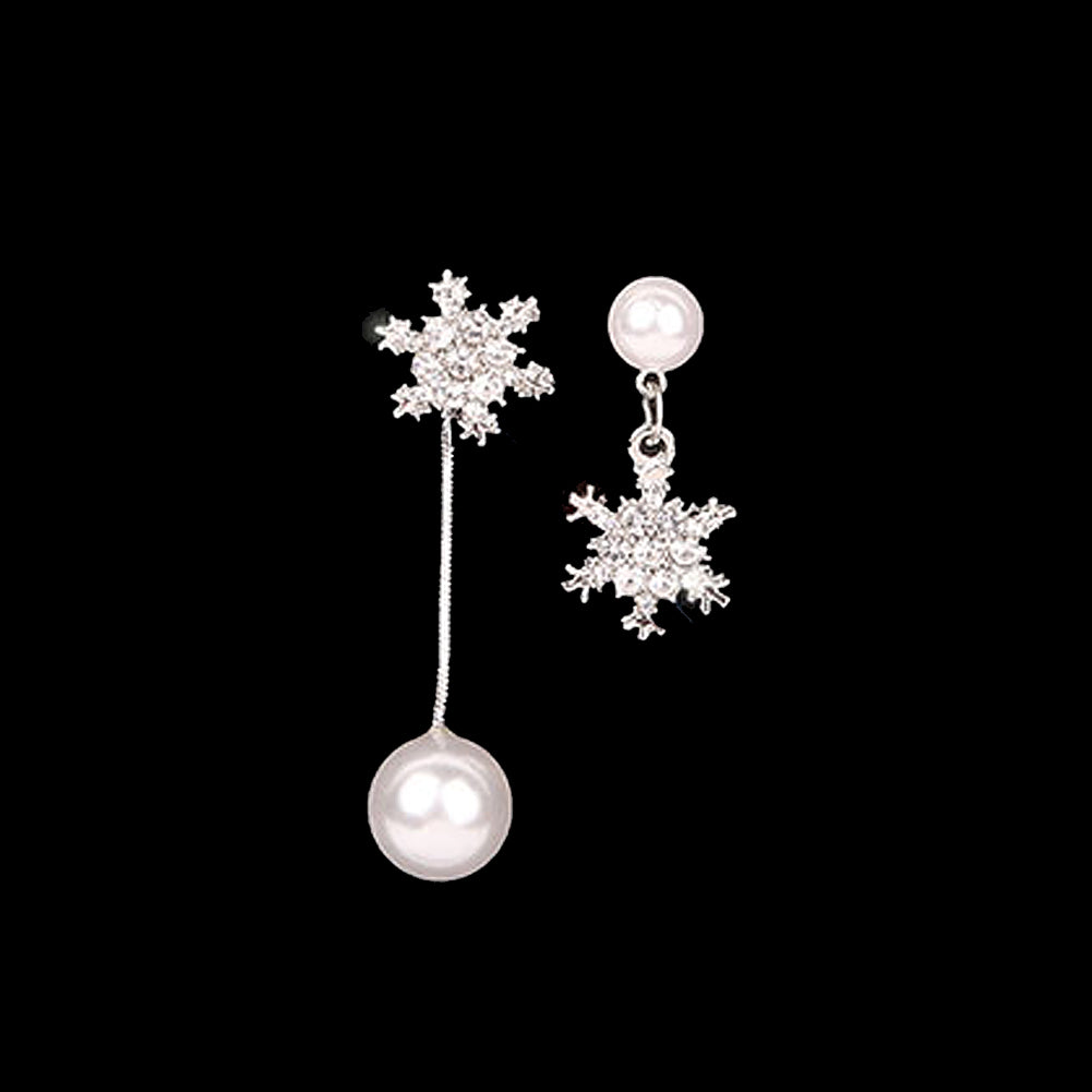 Asymmetric Snowflake Earrings Women Fashion Long Tassel Faux Pearl Eardrop Gift
