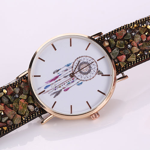 Women's Fashion Korean Dream Catcher Print Stone Band Analog Quartz Wrist Watch