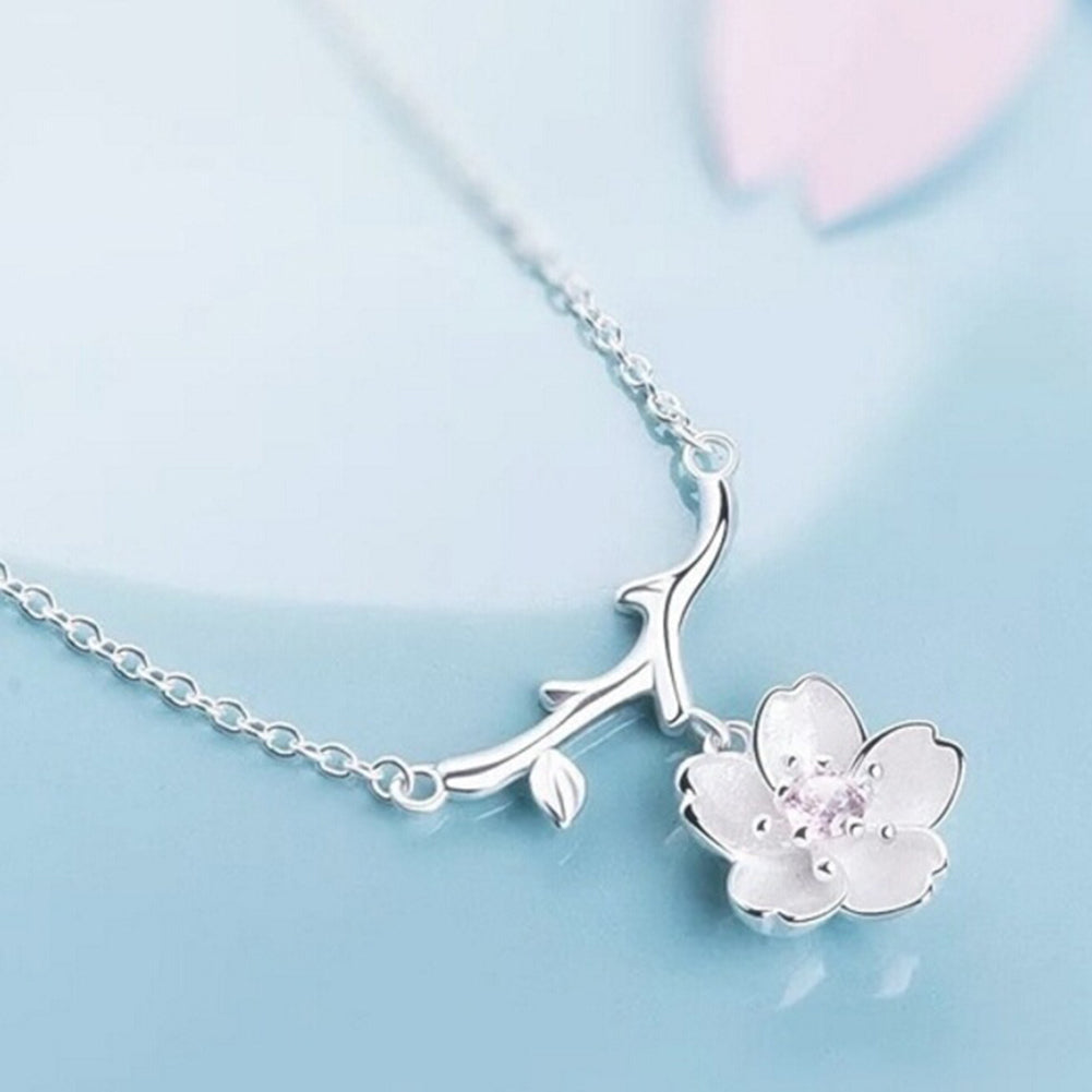 Cherry Blossoms Flower Tree Branches Pendant Necklace Women Elegant Jewelry