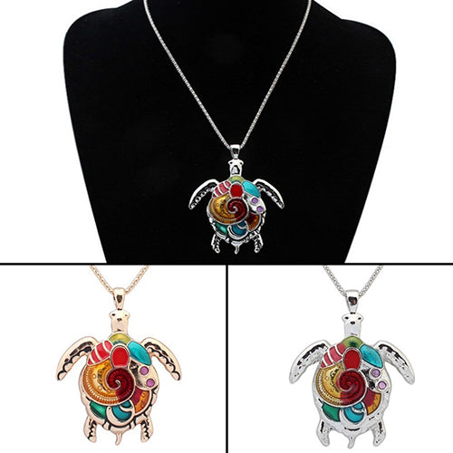 Multi-Color Tortoise Pendant Necklace Turtle Drop Hook Earrings Jewelry Set