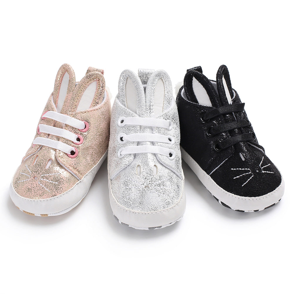 Toddler Infant Kid Girl Cute Rabbit Ear Sneakers Shiny Faux Leather Baby Shoes