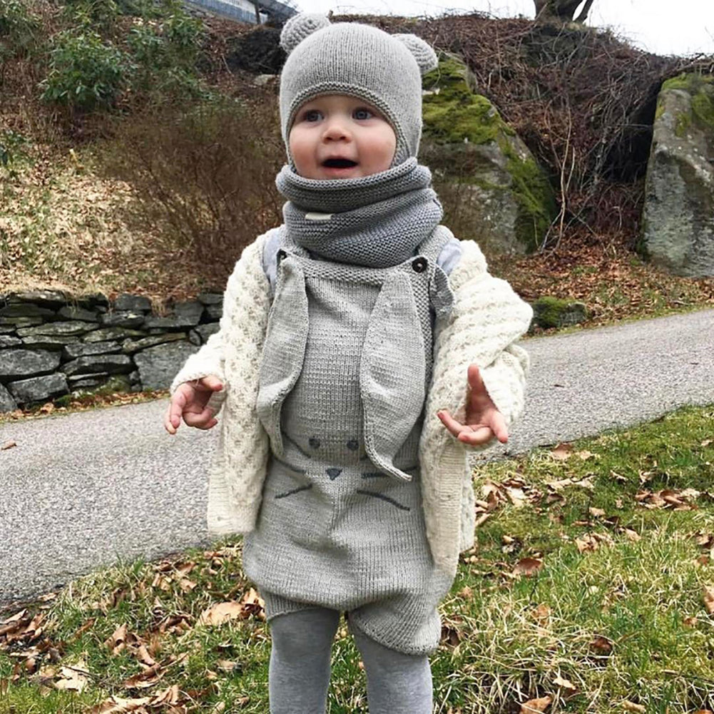 Lovely Rabbit Ears Design Sleeveless Infant Baby Knitting Romper Cotton Jumpsuit