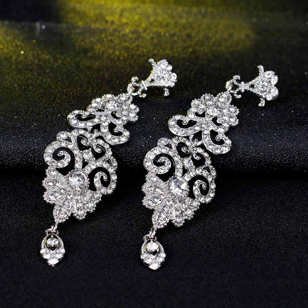 Fashion Hollow Rhinestone Pendant Earrings Bride Wedding Party Jewelry Gift