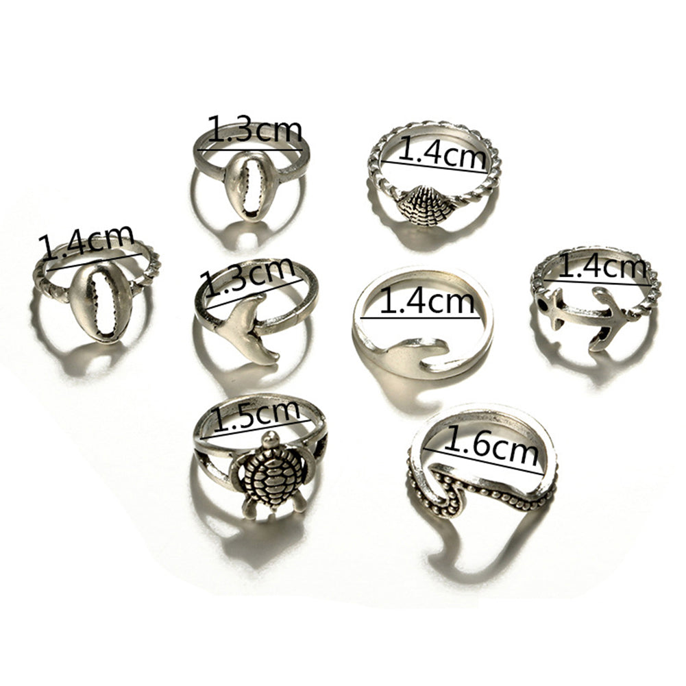 8Pcs/Set Women Fashion Boho Turtle Knuckle Ring Charming Gift Set Stacking