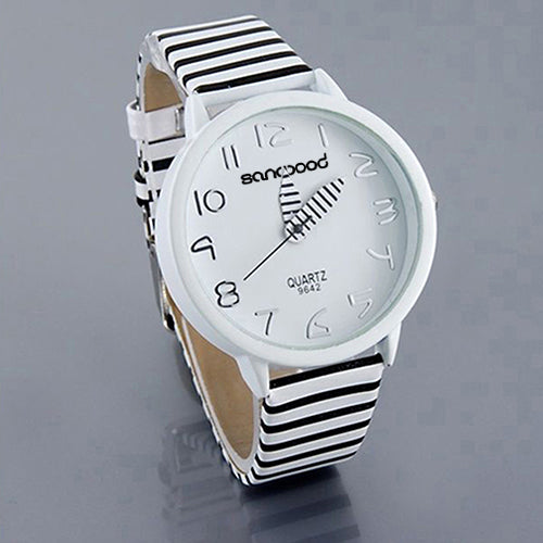 Women Fashion Color Striped Strap Round Case Casual Quartz Analog Wrist Watch